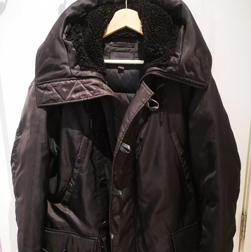 Coach Black Down Parka Nylon Duck Feather